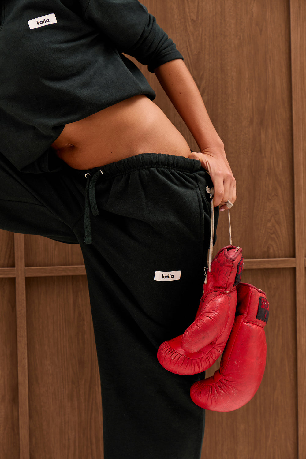 Kaiia Label Logo Wide Leg Joggers Dark Teal