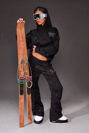 Kaiia Slogan Flared Joggers Black & Silver