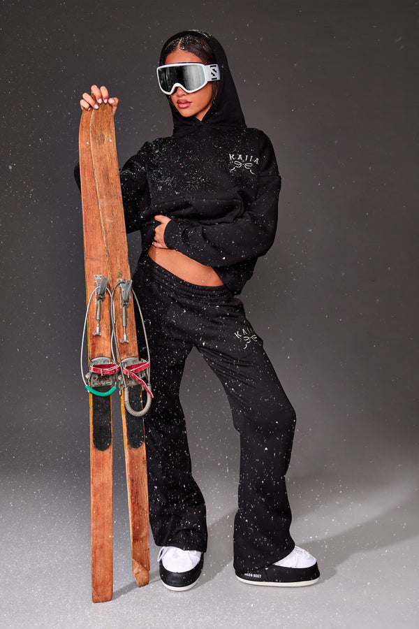Kaiia Slogan Flared Joggers Black & Silver