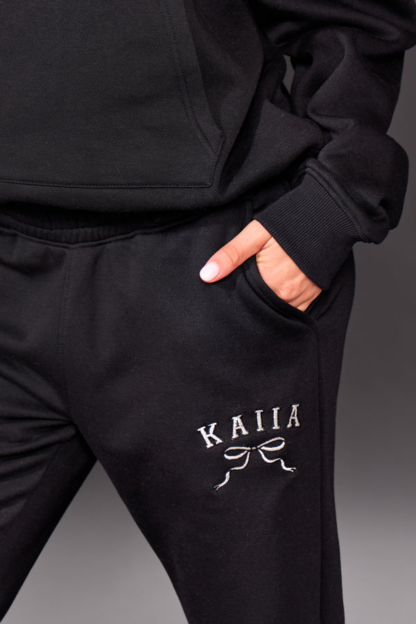 Kaiia Slogan Flared Joggers Black & Silver