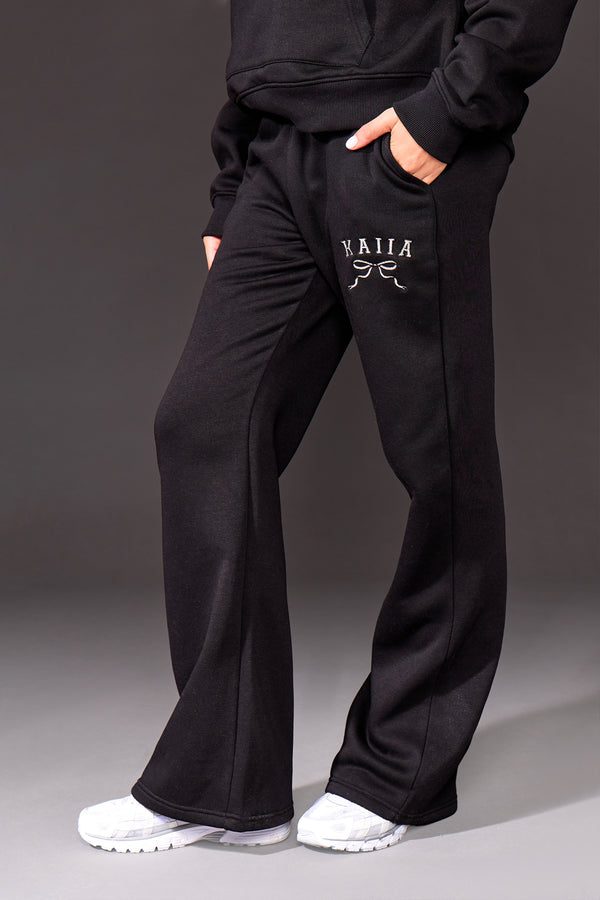 Kaiia Slogan Flared Joggers Black & Silver