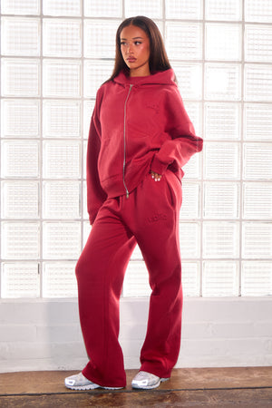 Kaiia Embossed Logo Wide Leg Joggers Deep Red