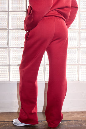 Kaiia Embossed Logo Wide Leg Joggers Deep Red