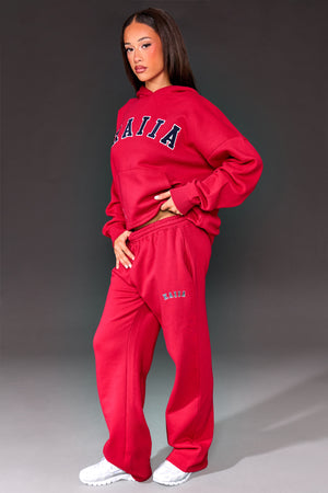 Kaiia Slogan High Waisted Wide Leg Joggers Red & Navy