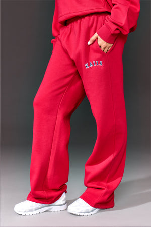 Kaiia Slogan High Waisted Wide Leg Joggers Red & Navy