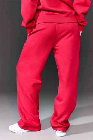 Kaiia Slogan High Waisted Wide Leg Joggers Red & Navy