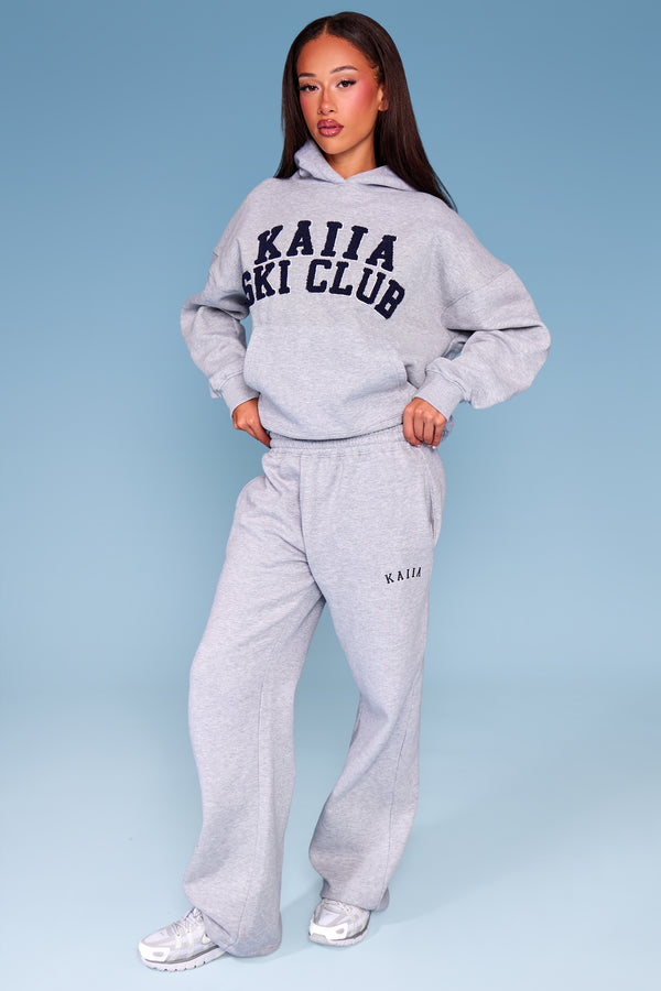 Kaiia Slogan Wide Leg Joggers Mid Grey Marl & Navy