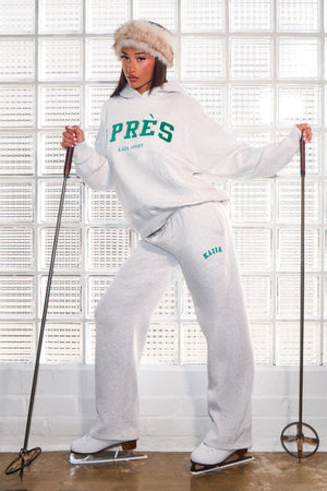 Kaiia Apres Wide Leg Joggers Light Grey Marl & Green