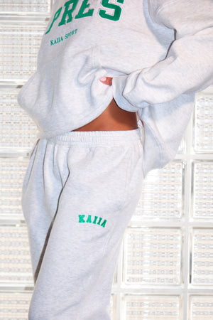 Kaiia Apres Wide Leg Joggers Light Grey Marl & Green