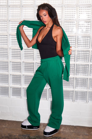 Kaiia Embossed Logo Wide Leg Joggers Evergreen
