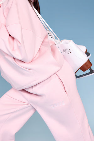 Kaiia Slogan Contrast Stitch Wide Leg Joggers Pink & White