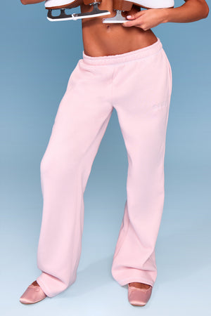 Kaiia Slogan Contrast Stitch Wide Leg Joggers Pink & White