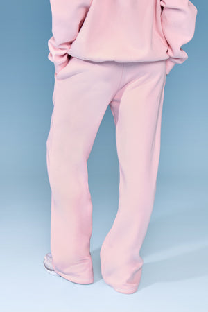 Kaiia Slogan Contrast Stitch Wide Leg Joggers Pink & White