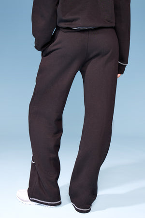Kaiia Side Slogan Contrast Stitch Wide Leg Joggers Black & White