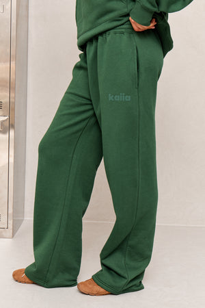 Kaiia Studio Flared Wide Leg Joggers Dark Green