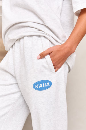Kaiia Athleisure Mid Rise Straight Leg Joggers Light Grey Marl & Vibrant Blue