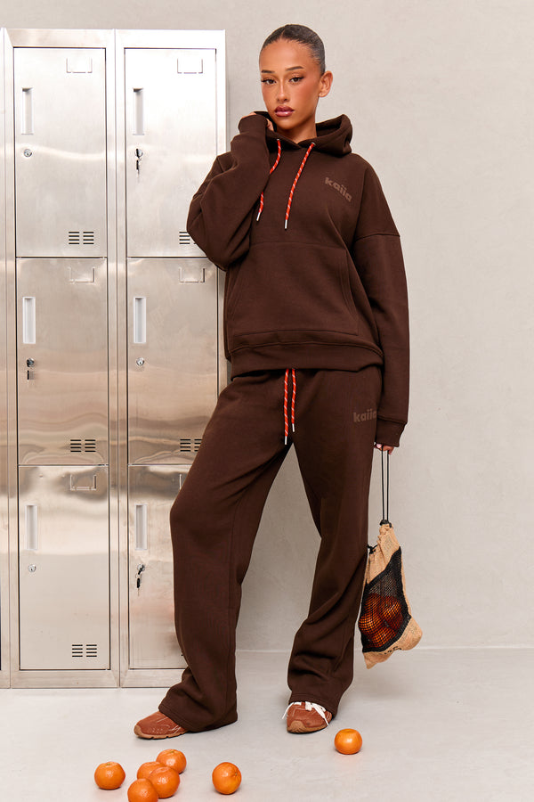 Kaiia Studio Rope Drawstring Wide Leg Joggers Bitter Chocolate