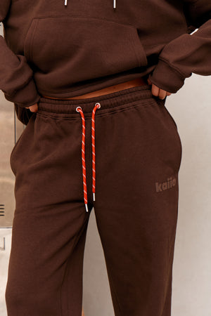 Kaiia Studio Rope Drawstring Wide Leg Joggers Bitter Chocolate