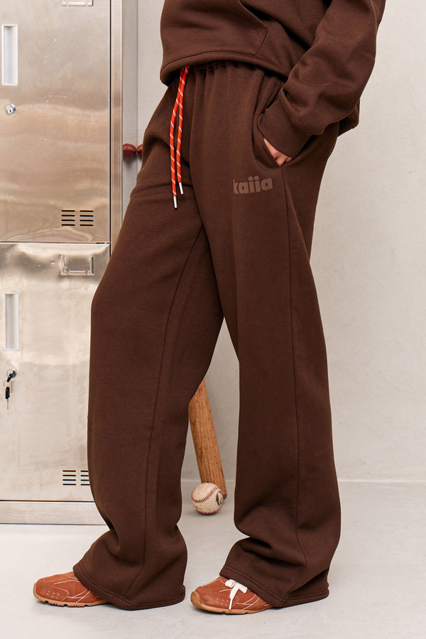 Kaiia Studio Rope Drawstring Wide Leg Joggers Bitter Chocolate