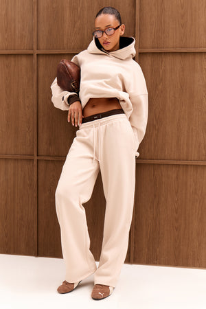 Kaiia Double Waistband Wide Leg Joggers Cream