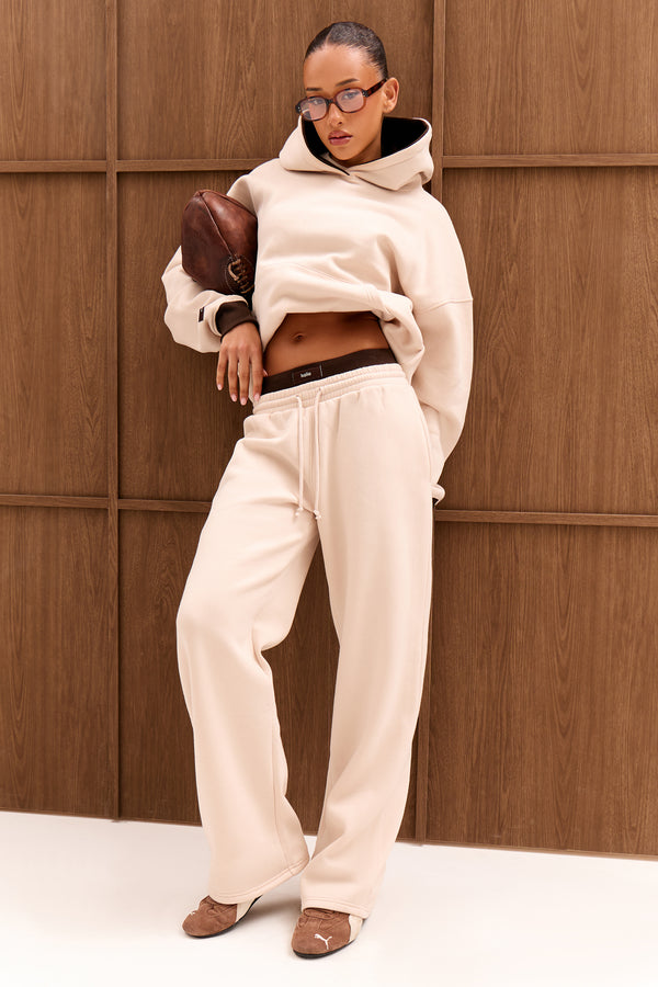 Kaiia Double Waistband Wide Leg Joggers Cream