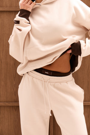 Kaiia Double Waistband Wide Leg Joggers Cream