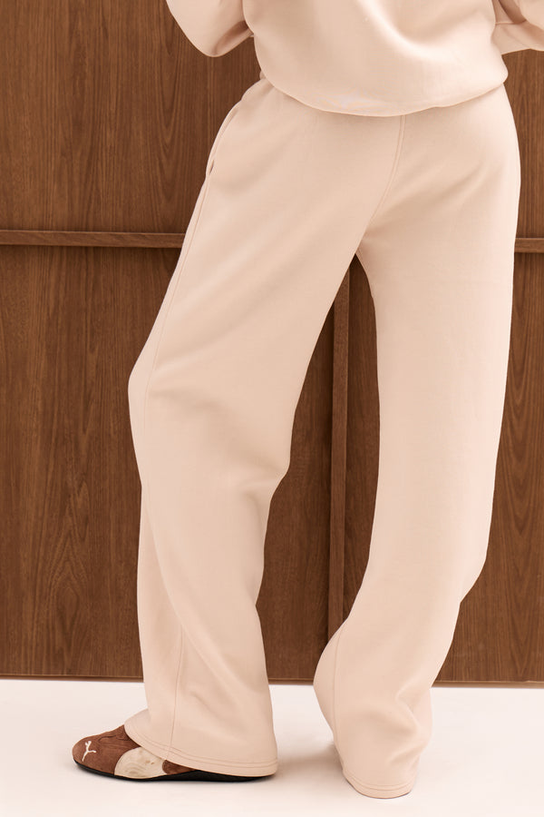 Kaiia Double Waistband Wide Leg Joggers Cream