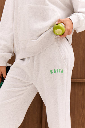 Kaiia Slogan Mid Rise Flared Joggers Light Grey Marl & Spring Green