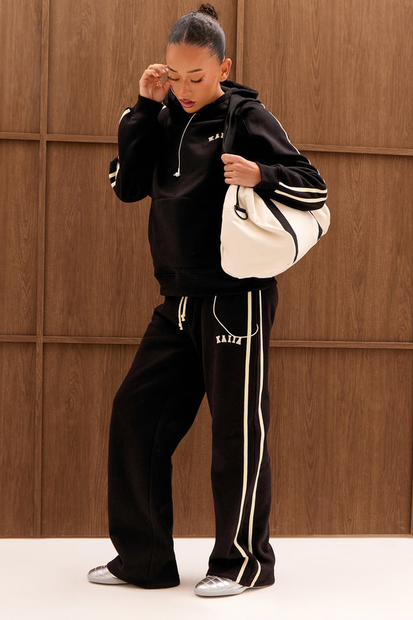 Kaiia Sport Side Stripe Wide Leg Joggers Black & Cream