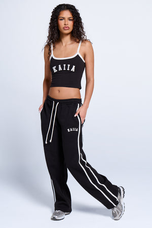 Kaiia Sport Side Stripe Wide Leg Joggers Black & White