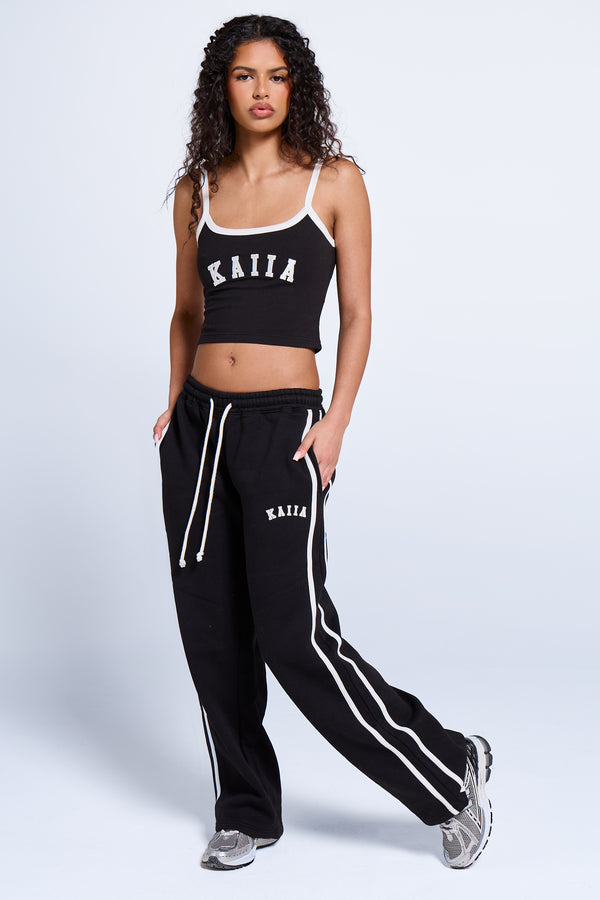 Kaiia Sport Side Stripe Wide Leg Joggers Black & White