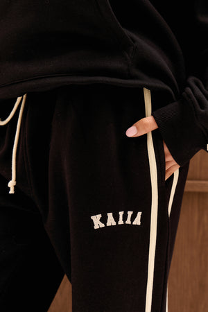 Kaiia Sport Side Stripe Wide Leg Joggers Black & Cream