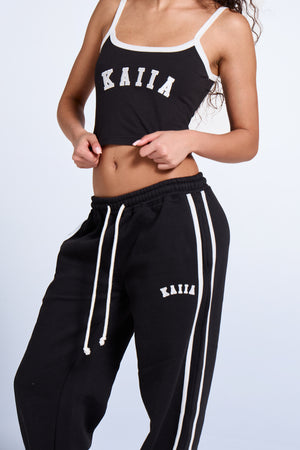 Kaiia Sport Side Stripe Wide Leg Joggers Black & White