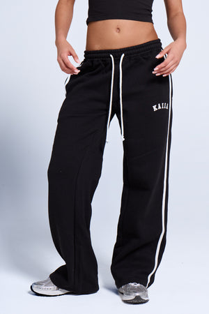 Kaiia Sport Side Stripe Wide Leg Joggers Black & White