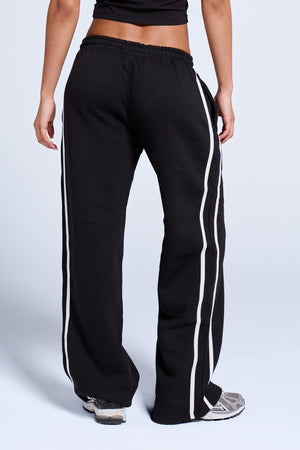 Kaiia Sport Side Stripe Wide Leg Joggers Black & White