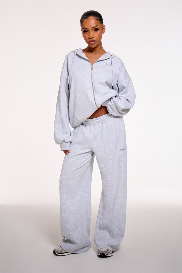 Kaiia Chrome Logo Premium Interlock Pleat Detail Wide Leg Joggers Light Grey Marl