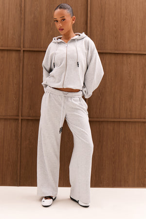 Kaiia Chrome Logo Premium Interlock Pleat Detail Wide Leg Joggers Light Grey Marl