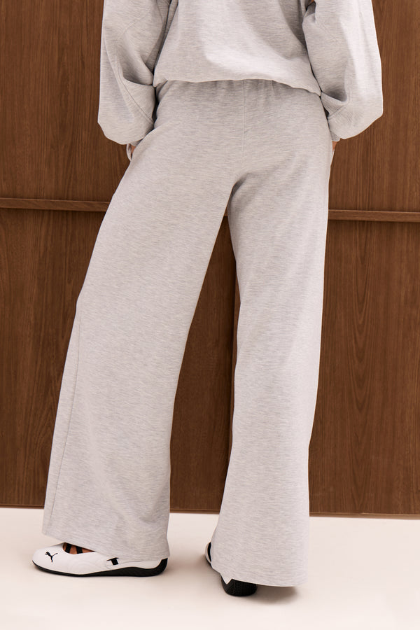Kaiia Chrome Logo Premium Interlock Pleat Detail Wide Leg Joggers Light Grey Marl
