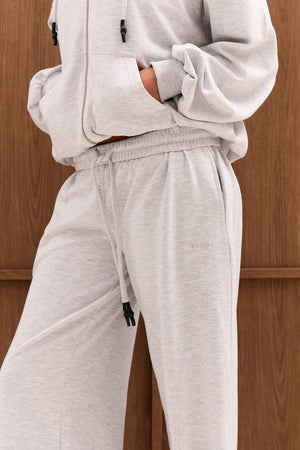Kaiia Chrome Logo Premium Interlock Pleat Detail Wide Leg Joggers Light Grey Marl