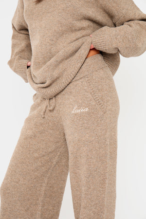 Kaiia Drawstring Wide Leg Trousers Taupe Marl