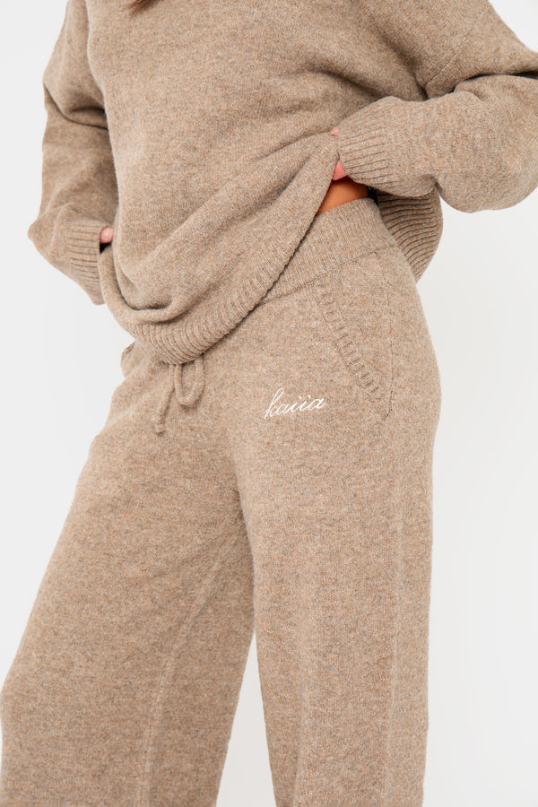Kaiia Drawstring Wide Leg Trousers Taupe Marl