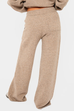 Kaiia Drawstring Wide Leg Trousers Taupe Marl
