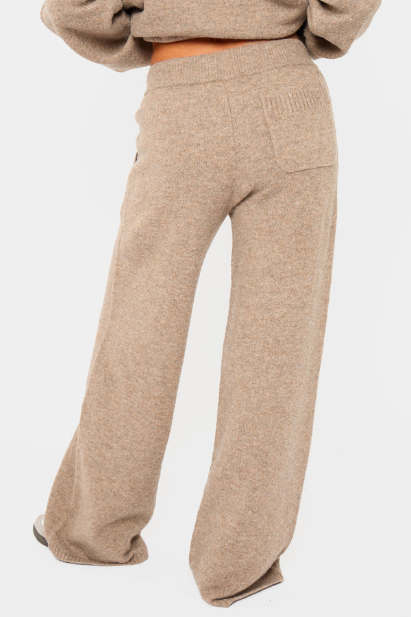 Kaiia Drawstring Wide Leg Trousers Taupe Marl