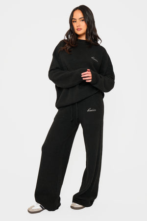 Kaiia Knit Drawstring Wide Leg Trousers Black
