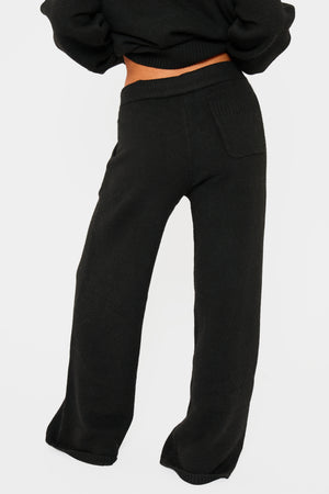 Kaiia Knit Drawstring Wide Leg Trousers Black
