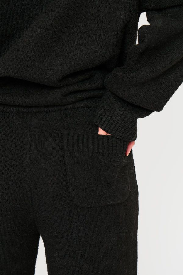 Kaiia Knit Drawstring Wide Leg Trousers Black