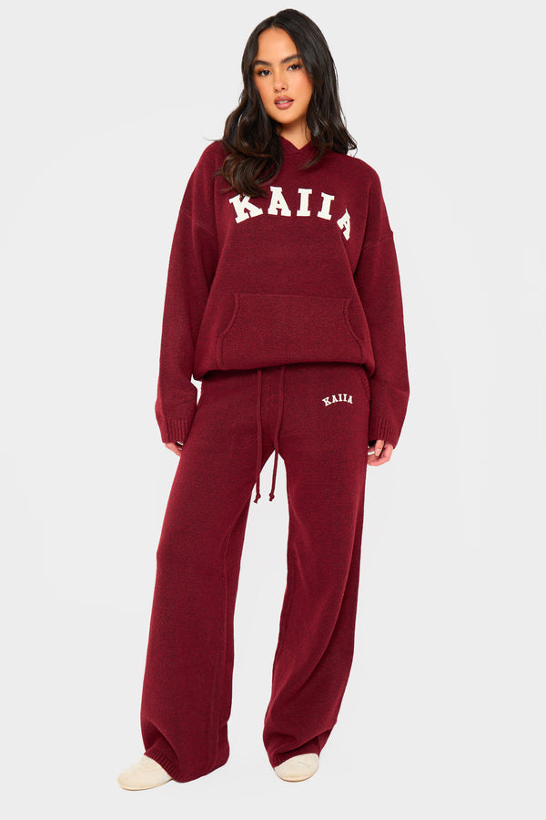 Kaiia Knit Wide Leg Trousers Burgundy