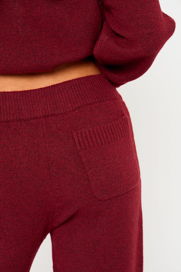 Kaiia Knit Wide Leg Trousers Burgundy