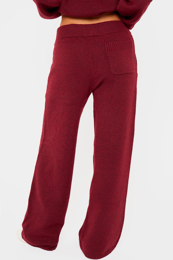Kaiia Knit Wide Leg Trousers Burgundy
