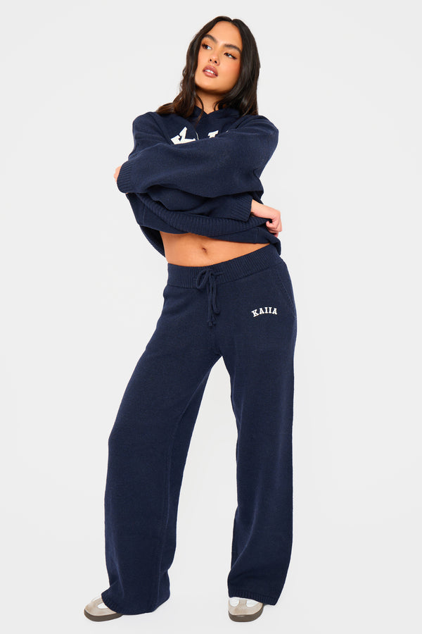 Kaiia Knit Wide Leg Trousers Navy